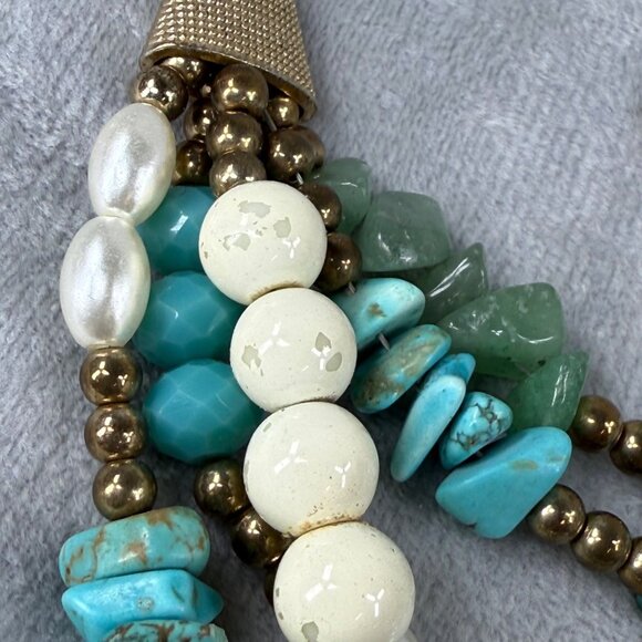 Multilayer Beaded Necklace Faux Turquoise, Faux Pearls & Gemstones Multicolor - Picture 3 of 16